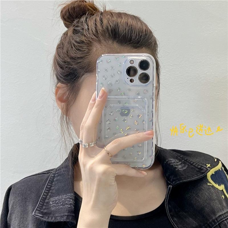 Étui Souple Transparent Unique pour iPhone 13 11 12 Pro Max avec Porte-Cartes et Dégradé, Couleurs Magnifiques, Protection Antichute