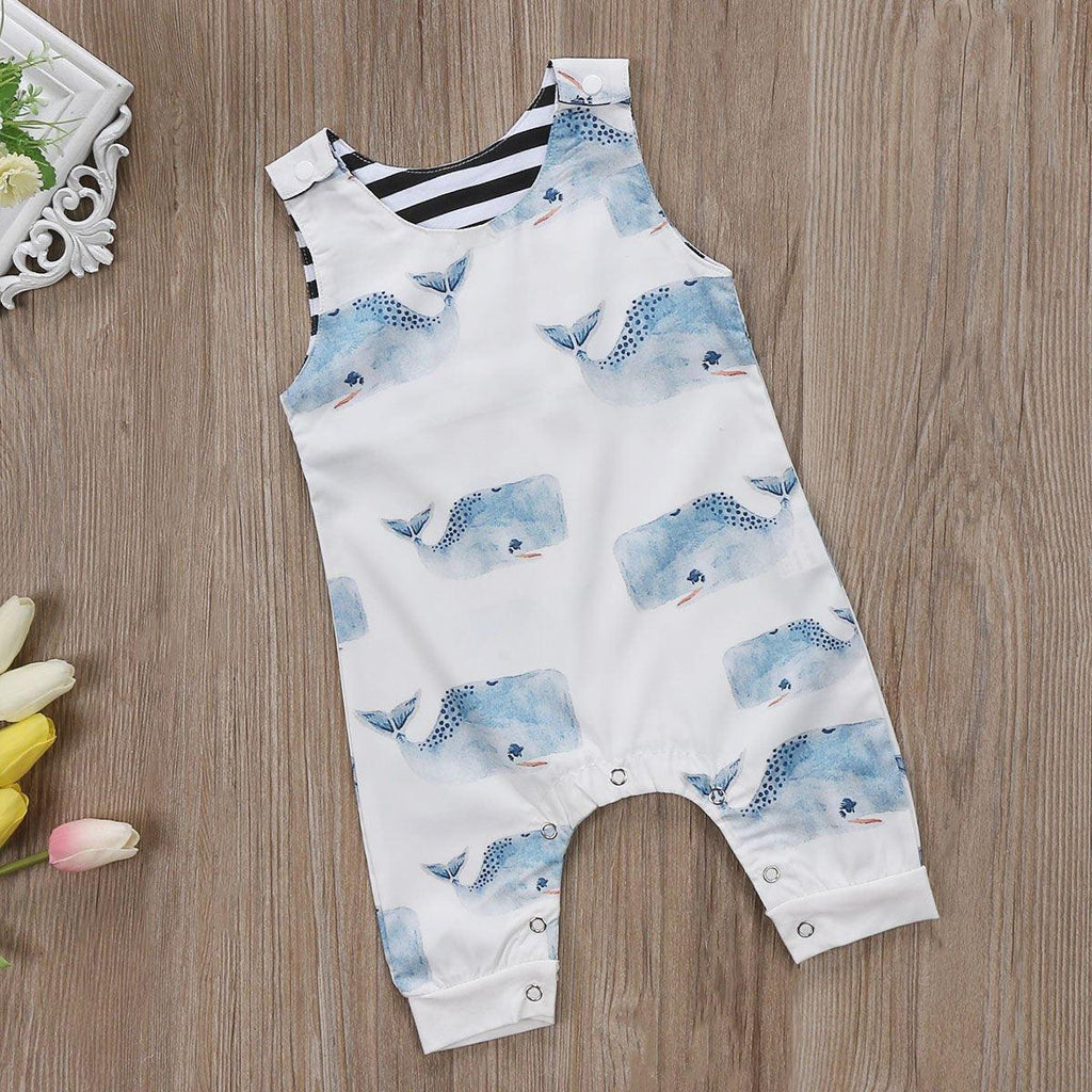 Grenouillère sans manches imprimé baleines pour bébés garçons, tenue de soleil d'été, barboteuse salopette combishort