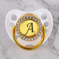 Sucette de luxe étincelante blanche en cristal avec 26 lettres initiales disponibles, strass faits à la main, sucette pour bébé