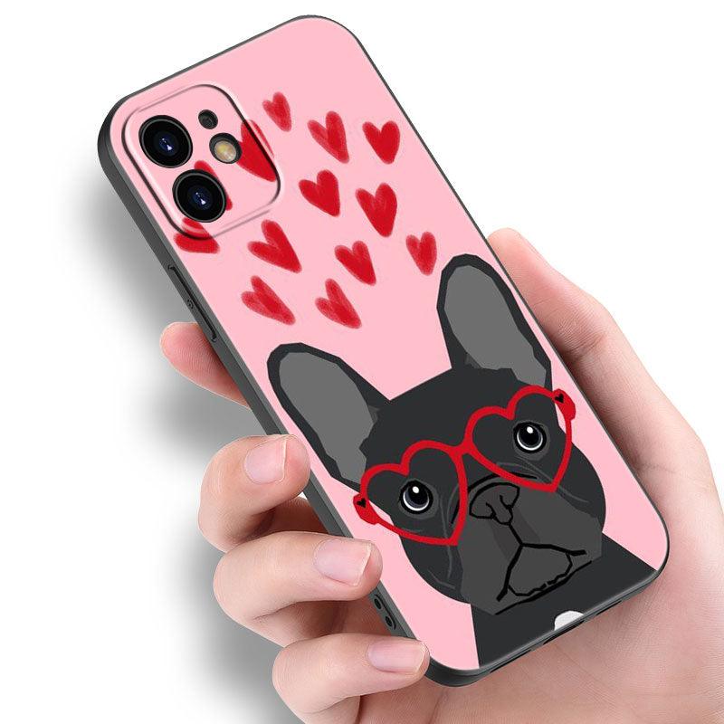 Coque de téléphone chiot bouledogue français mignon pour iPhone 14 13 12 Mini 11 Pro Max 7 8 Xr X Xs 7 8 Plus Se 2020 2022 Housse de téléphone mince transparente en silicone souple et élastique