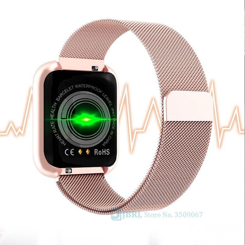 Montre intelligente de luxe, NOUVEAU style, en acier inoxydable, pour femmes et hommes, électronique, sport, bracelet, pour Android IOS, montre connectée carrée