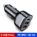 Chargeur de voiture universel 30 W PD 3 USB charge rapide QC3.0 Type C pour téléphones portables