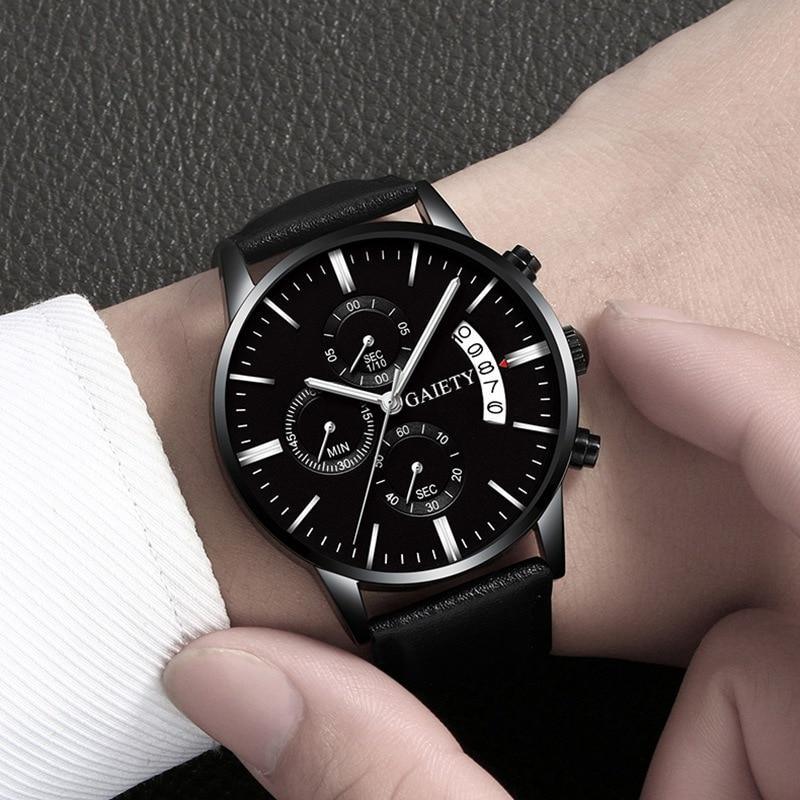 Montres pour hommes Montre bracelet à quartz d'affaires en acier inoxydable et bracelet en cuir pour hommes et garçons