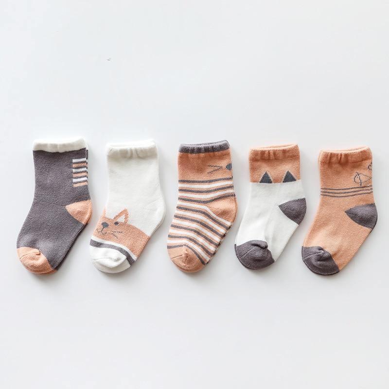 Lot de 5 paires de chaussettes en coton pour bébé, filles ou garçons, automne hiver, pour nourrissons et tout-petits