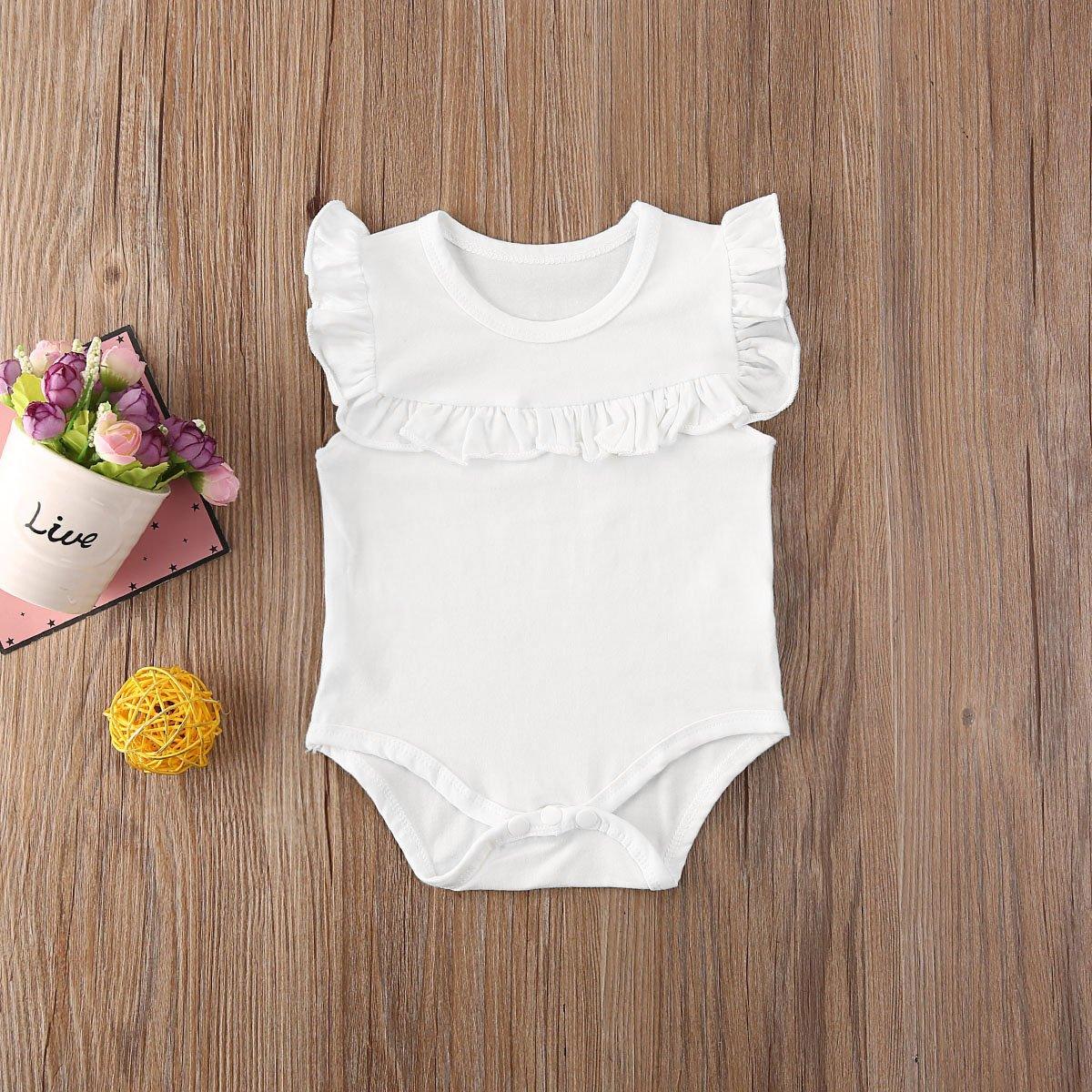 Vêtements Bébé Fille Nouveau-né Grenouillère sans Manches à Volants Combinaison Unie Barboteuse Tenues pour Filles