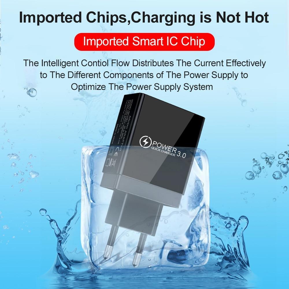 Chargeur Mural USB Portable Charge Rapide 3.0 avec Écran LED et 3 Ports USB 3A - Adaptateur Charge Rapide pour Téléphone Portable Noir et Blanc Moderne