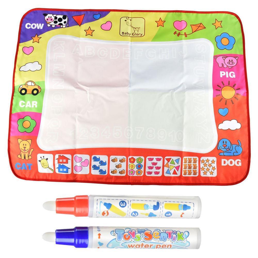 Tapis de dessin à l'eau pour enfants de 1 à 6 ans, tableau/tapis de peinture éducatif pour tout-petits avec stylo magique à eau, cadeau 45,5 x 29 cm (Blanc)