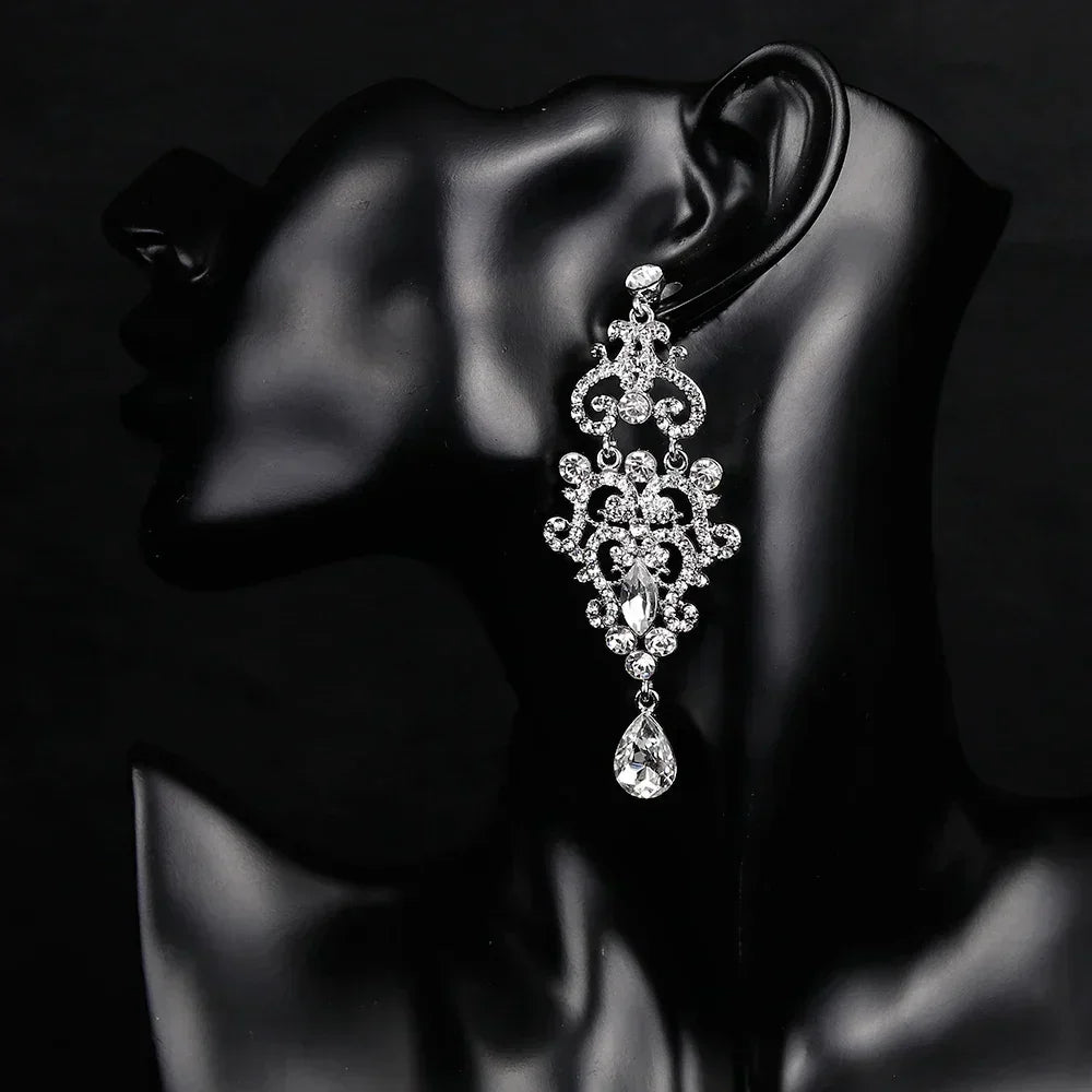 TREAZY Boucles d'oreilles pendantes de mariage en cristal pour femmes, couleur argent, pour mariées, cadeaux d'anniversaire, bijoux de fête