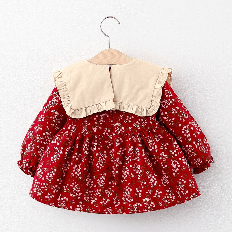 Robe de fille rétro moderne pour l'hiver, robe de nouveau-né, robe de soirée en coton à nœud floral mignon pour bébé