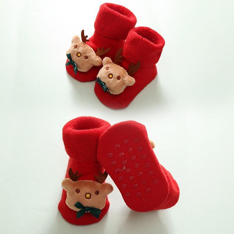 Chaussettes de Noël modernes de luxe pour enfants avec poupée, bébé, chaud, élan, antidérapantes, nouveau-né, pour nourrissons et tout-petits.