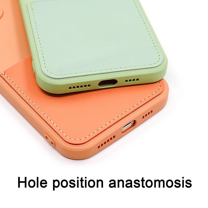 Coque de téléphone portefeuille simple en silicone pour iPhone 13 12 11 Pro Max Mini avec porte-cartes, coque de protection intégrale classique en silicone, anti-rayures et antichoc
