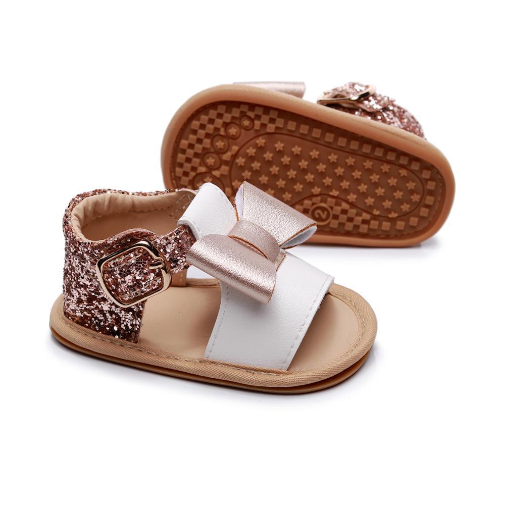 Sandales Bébé Fille Premier Pas Cuir PU Semelle Souple Nœud Papillon Chaussures Filles