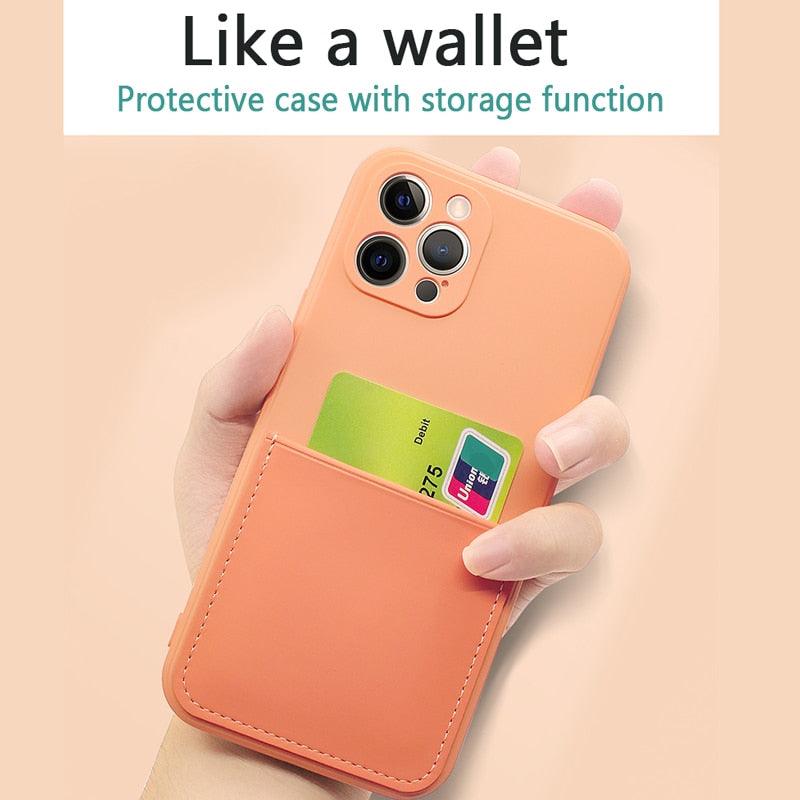Coque de téléphone portefeuille simple en silicone pour iPhone 13 12 11 Pro Max Mini avec porte-cartes, coque de protection intégrale classique en silicone, anti-rayures et antichoc