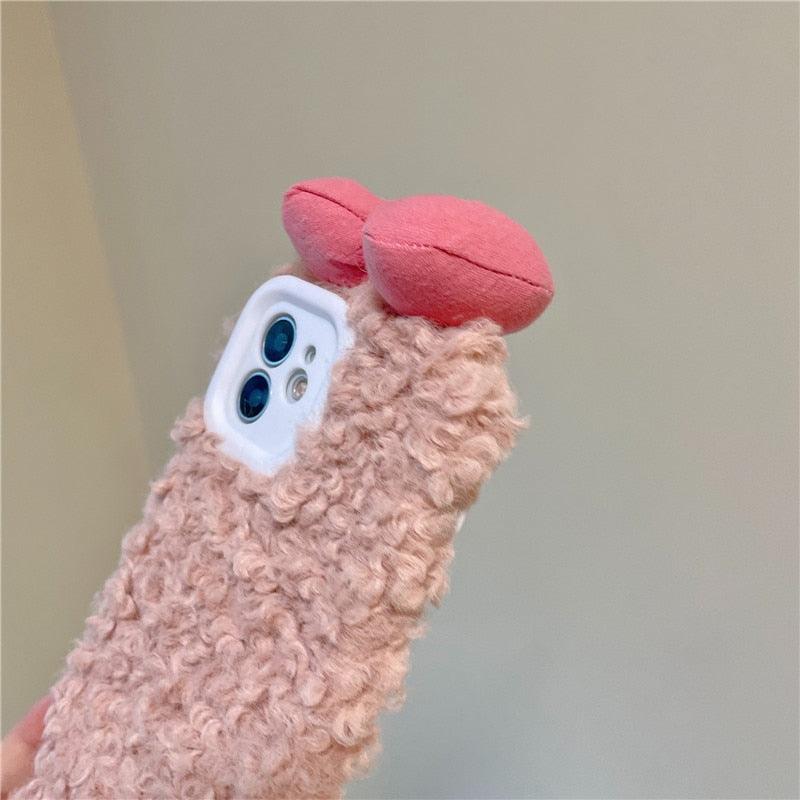 Étui Housse Douce et Chaude Pour Iphone 13 12 11 Pro Xs Max X Xr Coques Dessin Animé 3D Nœud Oreille Housse Douce et Chaude en Fourrure Pour Iphone 7plus 8plus 12pro Étui Téléphone