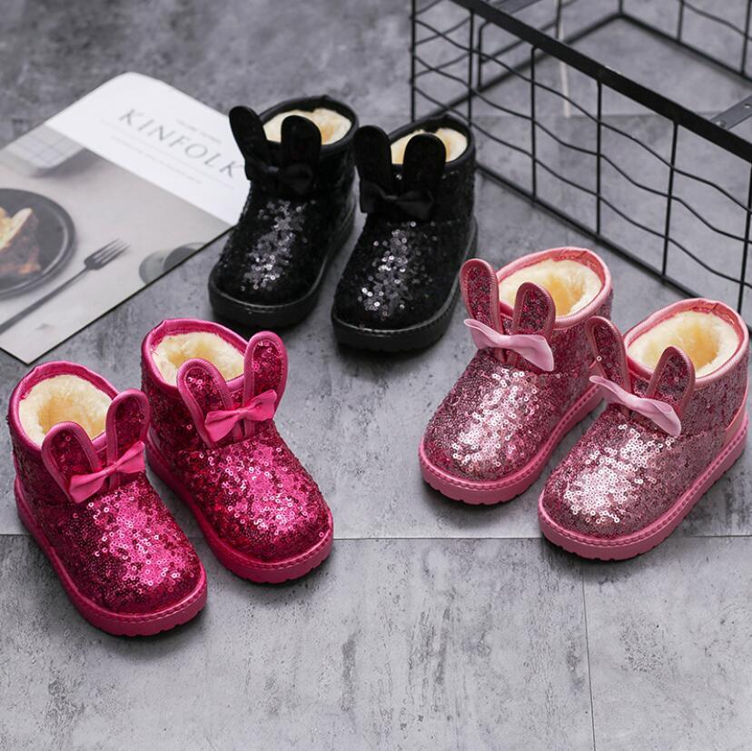 Bottes de neige chaudes pour enfants, nouvelles chaussures d'hiver pour petites princesses, antidérapantes, à bout rond plat, adorables bottes pour bébés filles