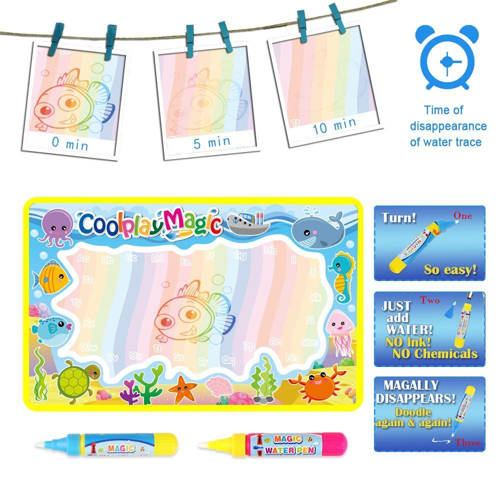 Tapis de Dessin à l'Eau Magique et 2 Stylos, Tableau de Gribouillage, Livres de Coloriage, Jouets Éducatifs pour Enfants