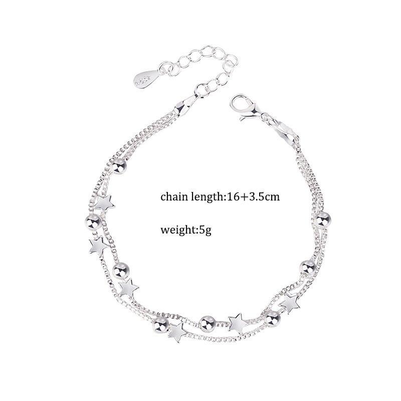 Nouveau Bracelet de luxe moderne en argent sterling 925 à double couche avec perles d'étoiles pour femmes, élégant bracelet à chaîne avec pendentifs, cadeau d'anniversaire (étoile argentée)