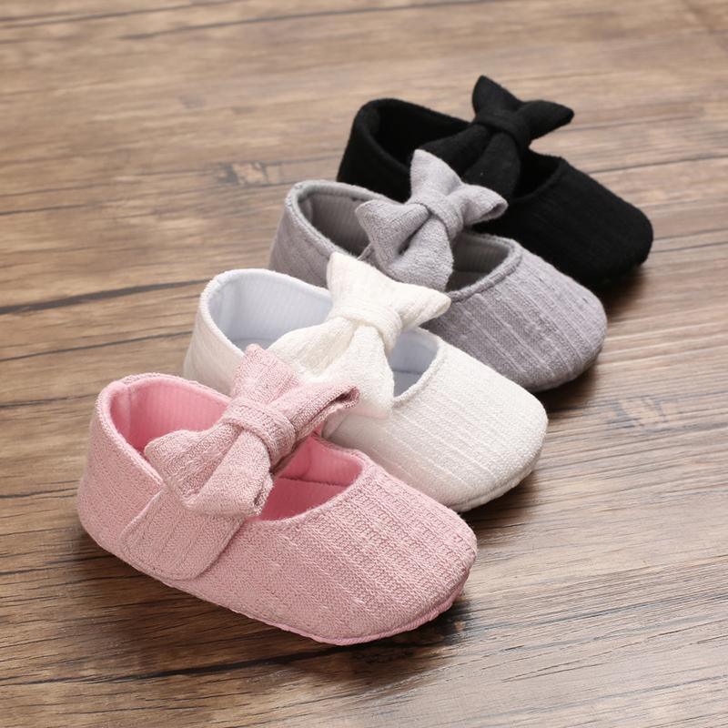 Chaussures Souples Premiers Pas Nœud Papillon Couleur Unie pour Bébé Fille Respirantes
