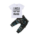 Ensemble bébé garçon pantalon et t-shirt à manches courtes d'été, motif « Like A Boss », style militaire, pour nourrissons et tout-petes