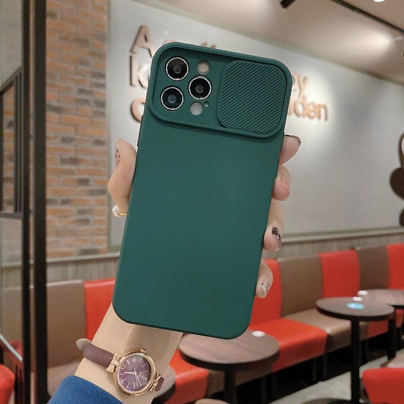 Étui en Silicone de Protection d'objectif Coulissant pour iPhone 11 Pro Max Mini 12 Pro 13, Étui Poussoir Housse de Caméra Coulissante avec Protecteur d'objectif de Caméra, Étui en Silicone Mince Compatible avec iPhone