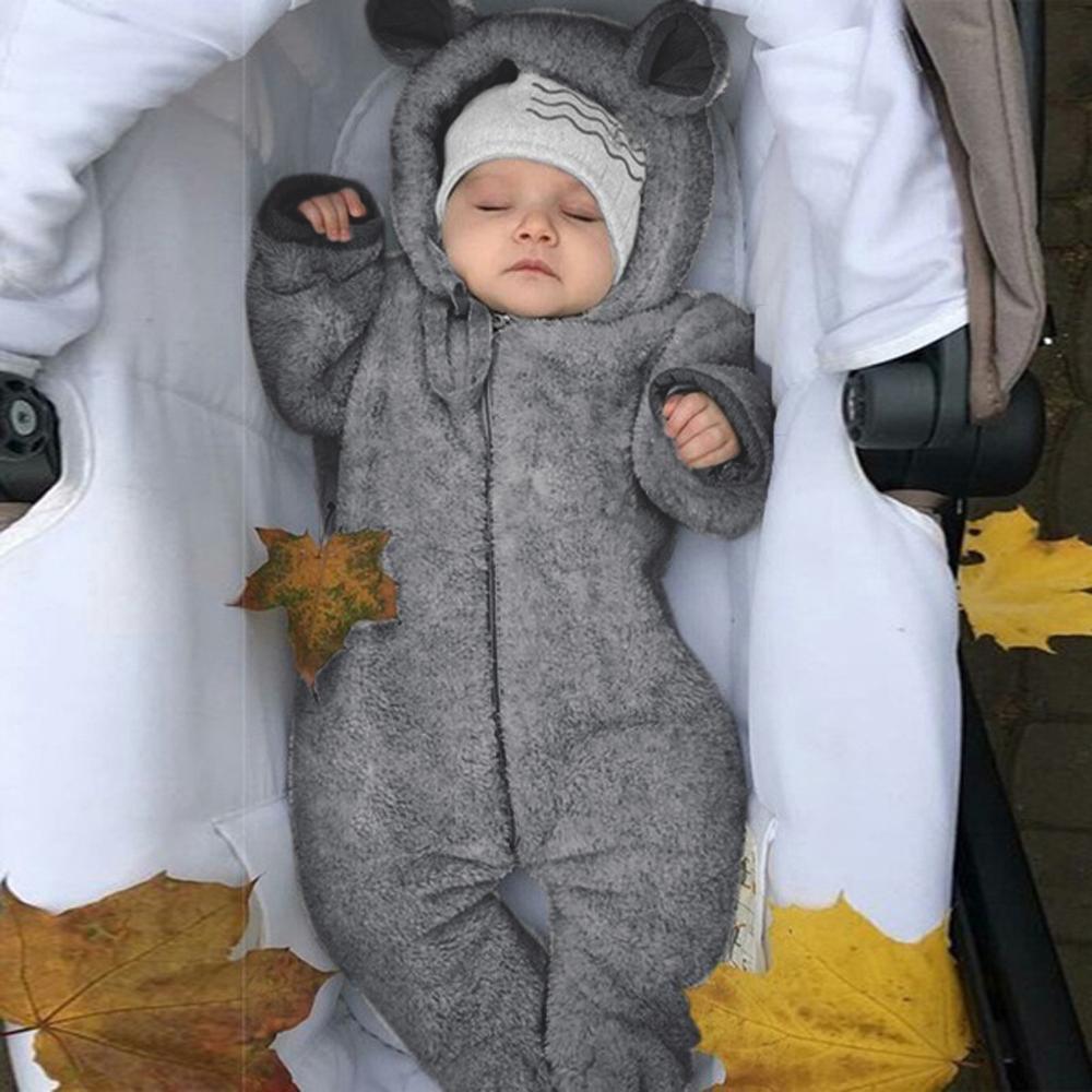 Nouvelle Tendance Hiver Combinaison Bébé Chaude Nouveau-né Garçon Solide Capuche Bébé Barboteuse Manteau Chaud Combinaison Polaire Vêtements d'Extérieur pour Garçons et Filles