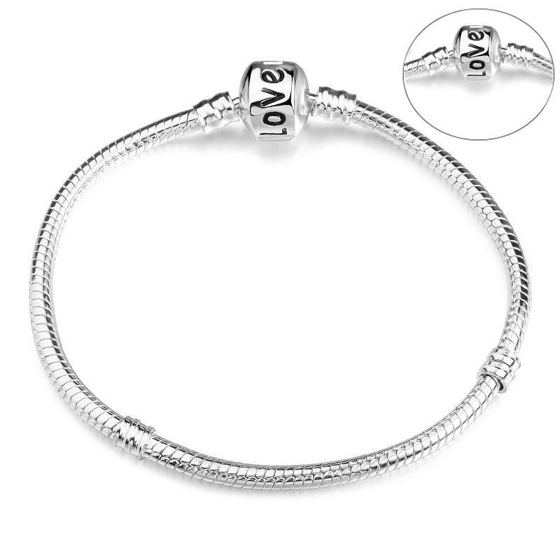 Bracelet fin chaîne serpent couleur argent, de luxe, moderne et de haute qualité, authentique, compatible avec les charms européens pour femmes, avec cœur et étoile