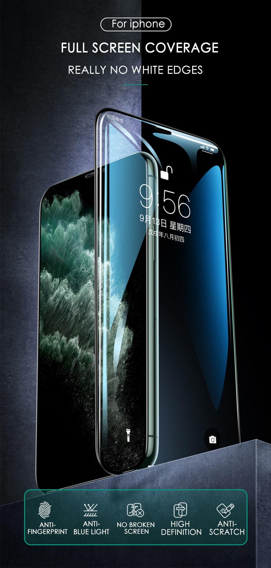 3 coques de protection intégrales en verre pour iPhone 11, 12, 13, 14 Pro Max, protection d'écran pour iPhone X, Xr, Xs Max, 7, 8, 6s Plus, Se, en verre, bord à bord, couverture complète de l'écran