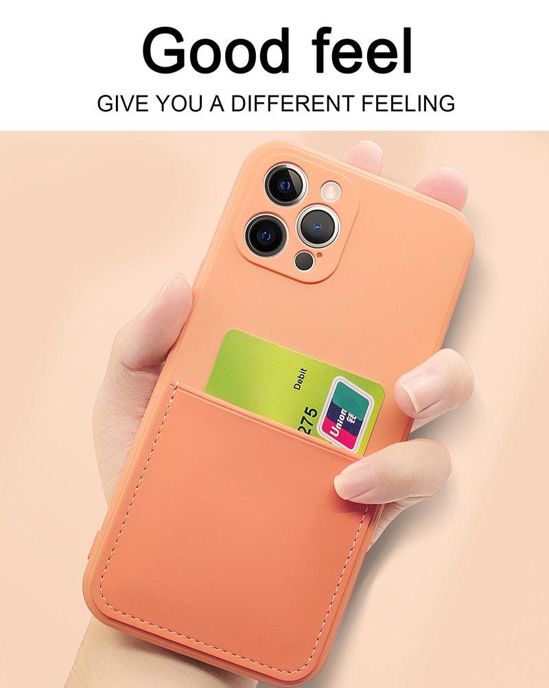 Coque de téléphone portefeuille simple en silicone pour iPhone 13 12 11 Pro Max Mini avec porte-cartes, coque de protection intégrale classique en silicone, anti-rayures et antichoc