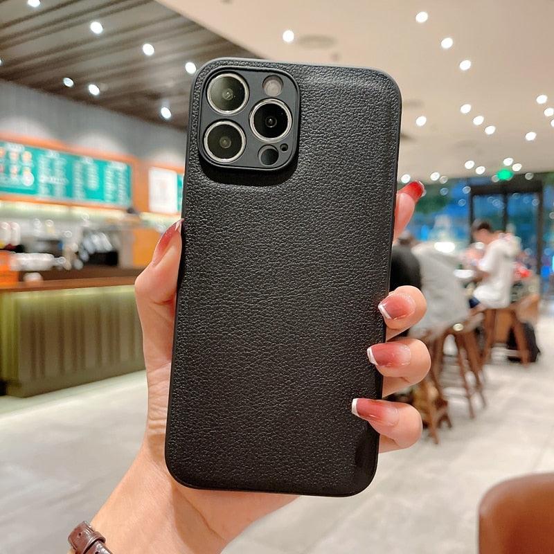 Étui en cuir mince et tendance avec protection intégrale, étui texturé en cuir de luxe pour iPhone 11 12 13, coque souple antichoc, étui en cuir compatible avec iPhone 12 13 Pro Max, étui de téléphone élégant