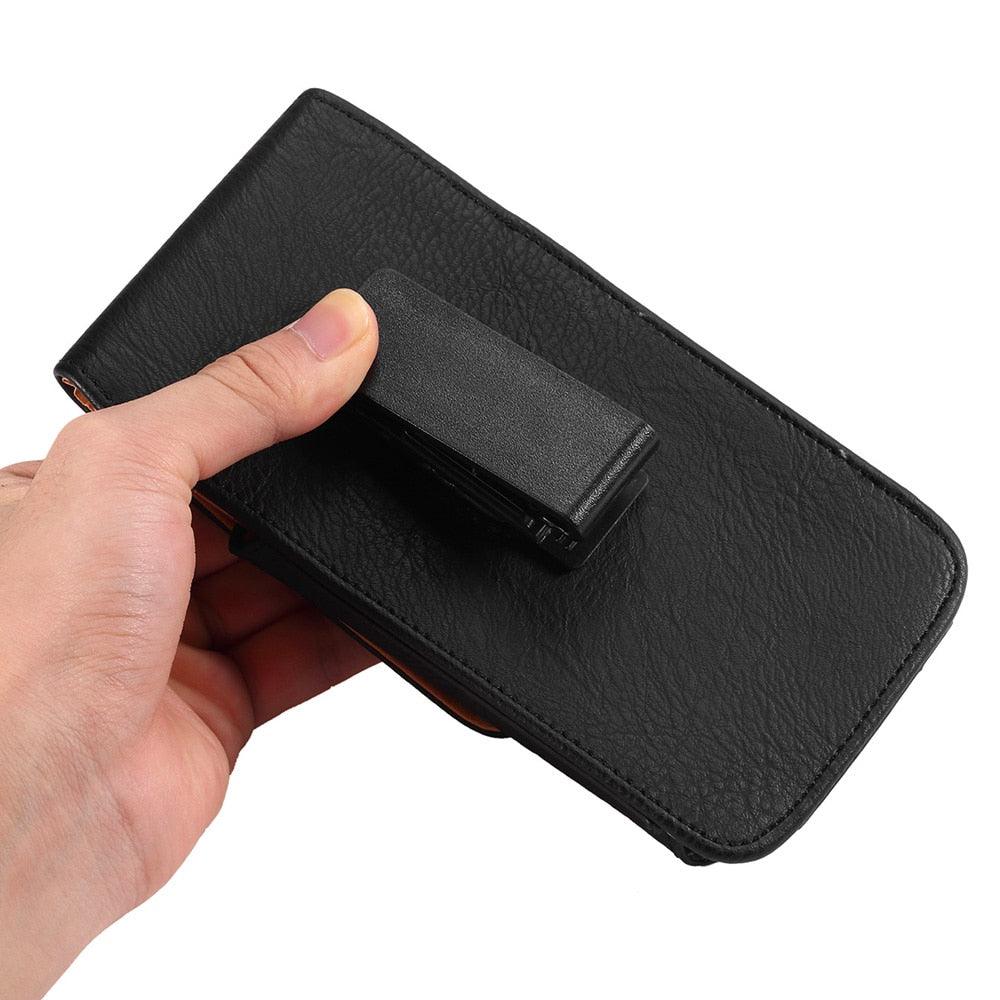 Étui universel en cuir pour iPhone Étui vertical en cuir PU pour hommes avec clip ceinture pour iPhone Sac banane avec clip ceinture pour téléphone portable de 3,5 à 6,3 pouces Housse de téléphone