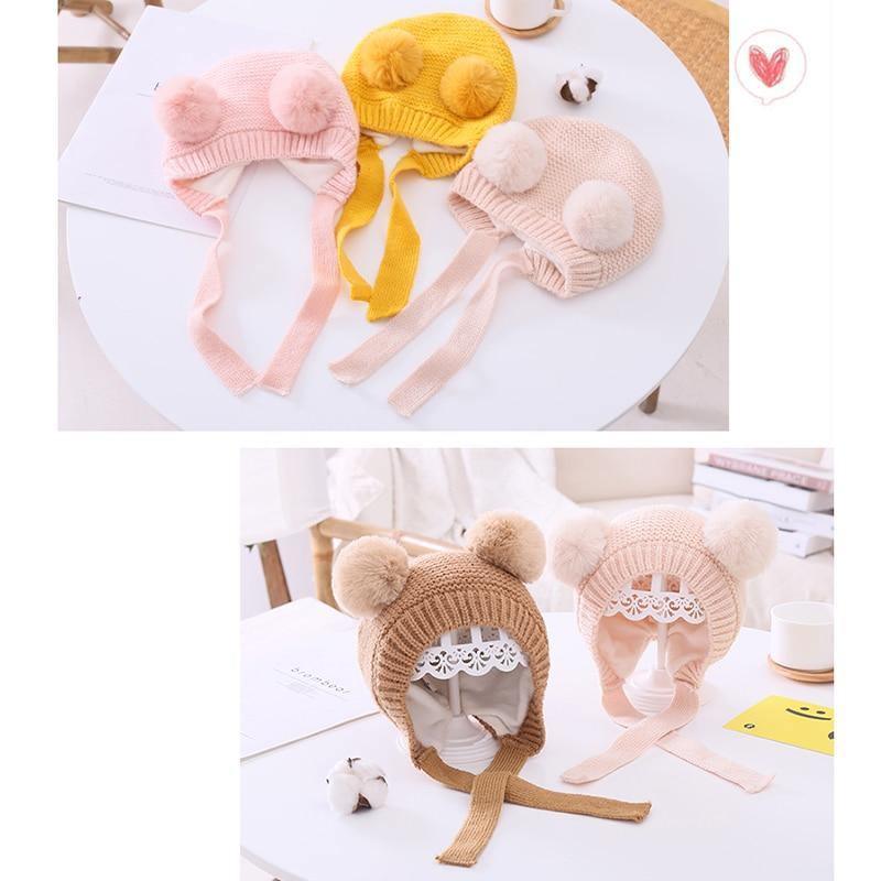 Chapeau d'Hiver de Noël Tricoté pour Bébé Fait à la Main Tendance Moderne Mignon Double Pompom Bonnet pour Nouveau-né Garçon Fille Cache-Oreilles Chapeaux Enfants