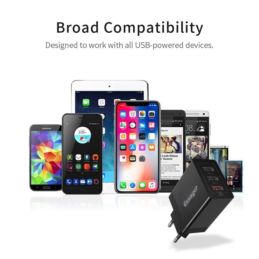 Chargeur USB 30W Quick Charge 3.0 QC3.0 QC Chargeur Rapide Multi-prises Mural pour Téléphones Portables