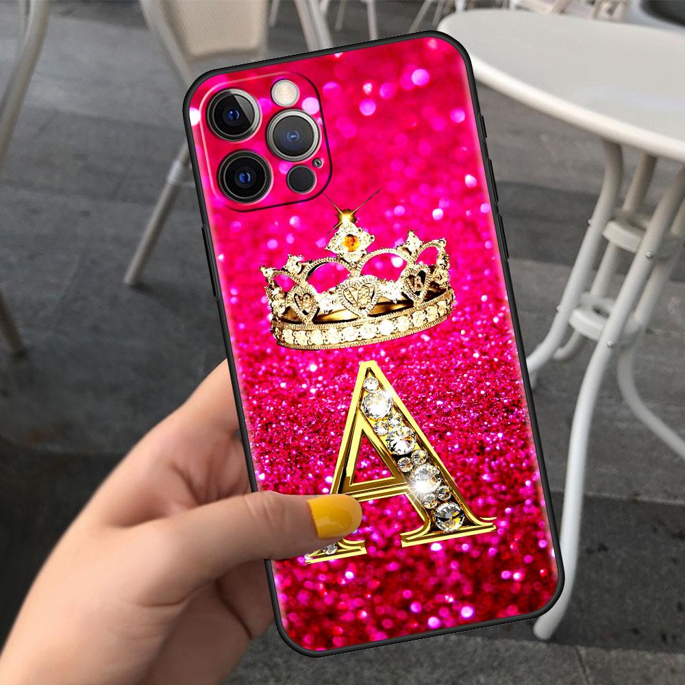 Coque de téléphone à lettres brillantes roses pour Iphone 11 7 Pro Xr X Xs Max 6 6s 8 Plus Paillettes Strass Coque de téléphone Souple Coque antichoc à paillettes scintillantes Coque de protection rose pour femmes