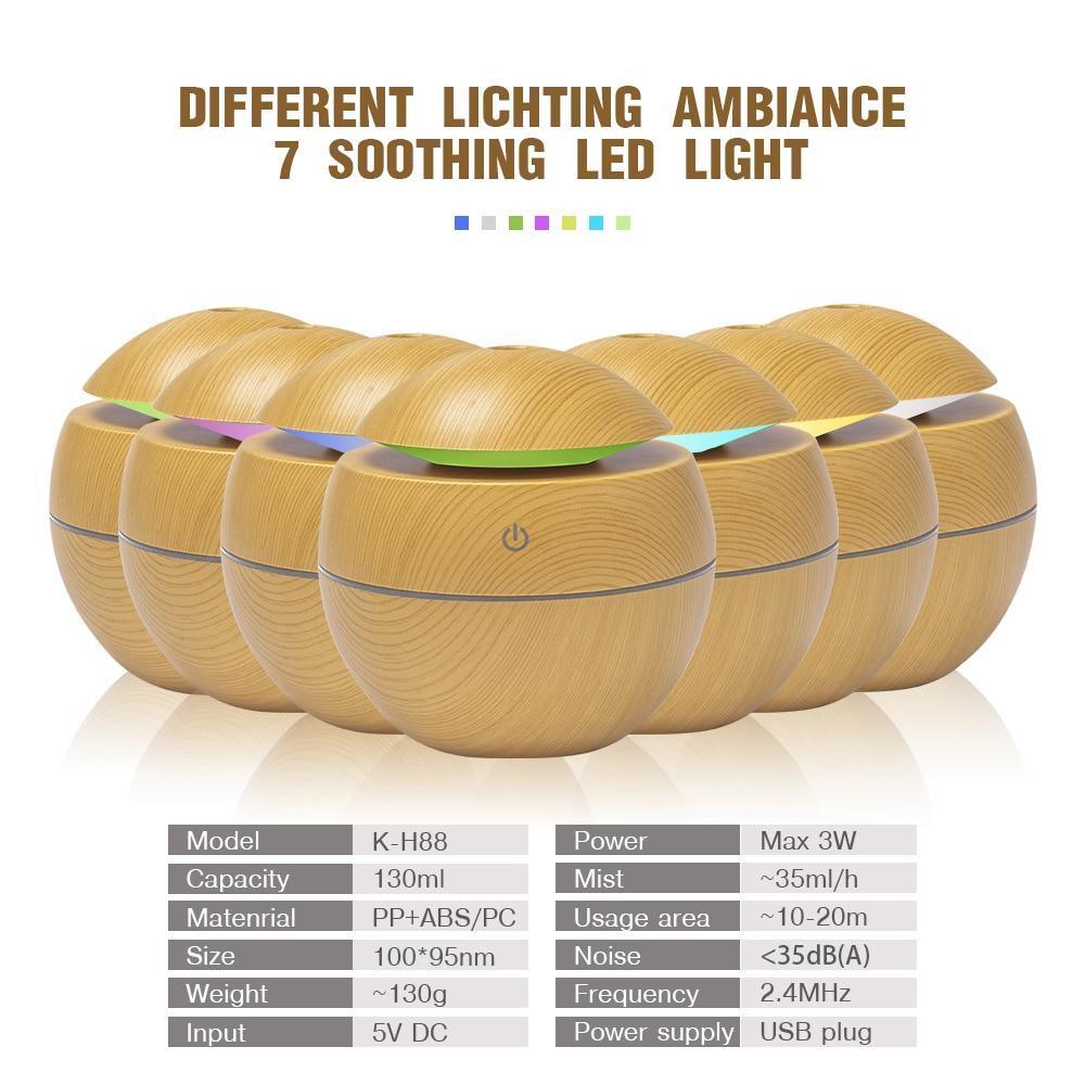 Mini diffuseur d'huiles essentielles USB, humidificateur d'air ultrasonique, diffuseur d'arômes, 7 couleurs LED, pour maison et bureau