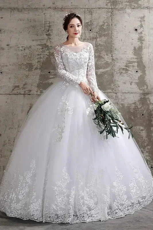 Robe de mariée de luxe personnalisée - Robe de bal à manches longues grande taille | Femstylo