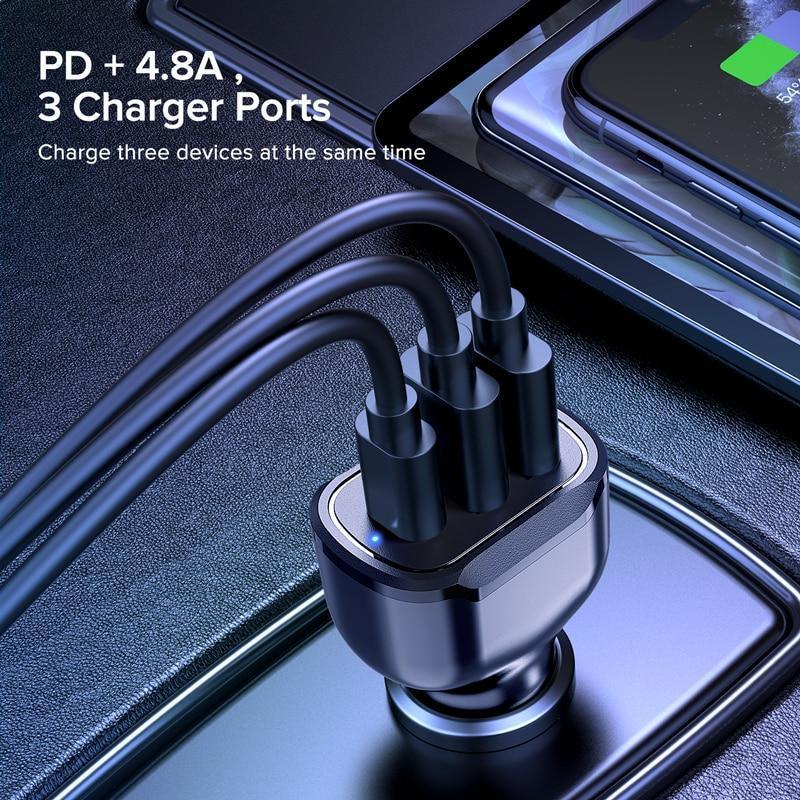 Chargeur de voiture universel 30 W PD 3 USB charge rapide QC3.0 Type C pour téléphones portables