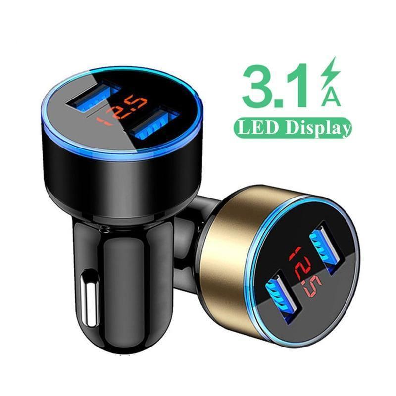Chargeur de voiture universel pour téléphone portable en aluminium double USB 3.1A avec affichage LED