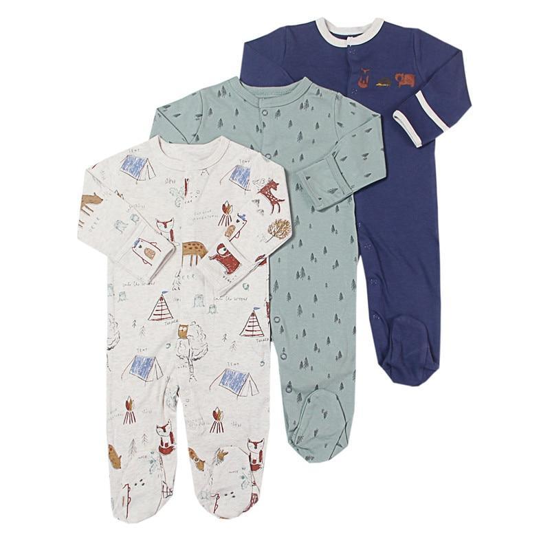 Lot de 3 grenouillères unisexes à manches longues pour bébé, pyjamas de dessin animé pour bébés de 0 à 12 mois
