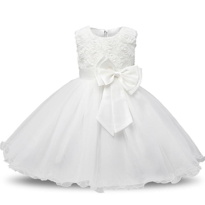 Robe de luxe faite à la main, nouvelle, élégante, blanche, pour le premier anniversaire de fille, tenue de fête, avec fleurs roses en 3D, pour tout-petite, avec grand nœud
