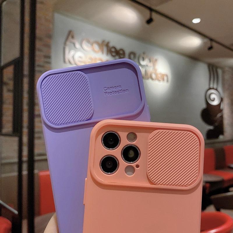 Étui en Silicone de Protection d'objectif Coulissant pour iPhone 11 Pro Max Mini 12 Pro 13, Étui Poussoir Housse de Caméra Coulissante avec Protecteur d'objectif de Caméra, Étui en Silicone Mince Compatible avec iPhone