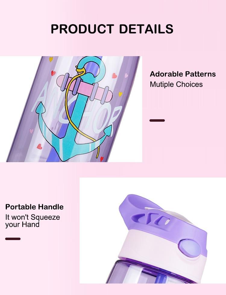 Biberon Enfant Dessin Animé Anti-Fuite Créatif Avec Paille Couleurs Vives Bouteilles Durables Pour Enfants