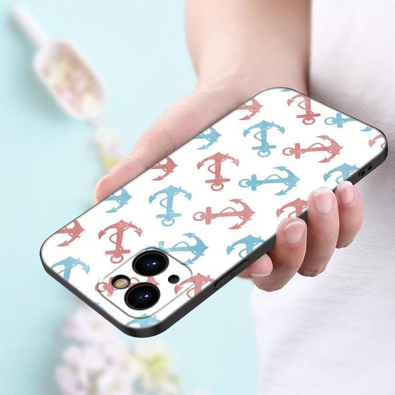 Coque de téléphone à roue de bateau ancre pour iPhone 13 12 Mini 11 Pro XS Max XR X 8 7 6S 6 Plus 5S 5 SE 2020 Housse noire Coque arrière rigide d'ancre personnalisée