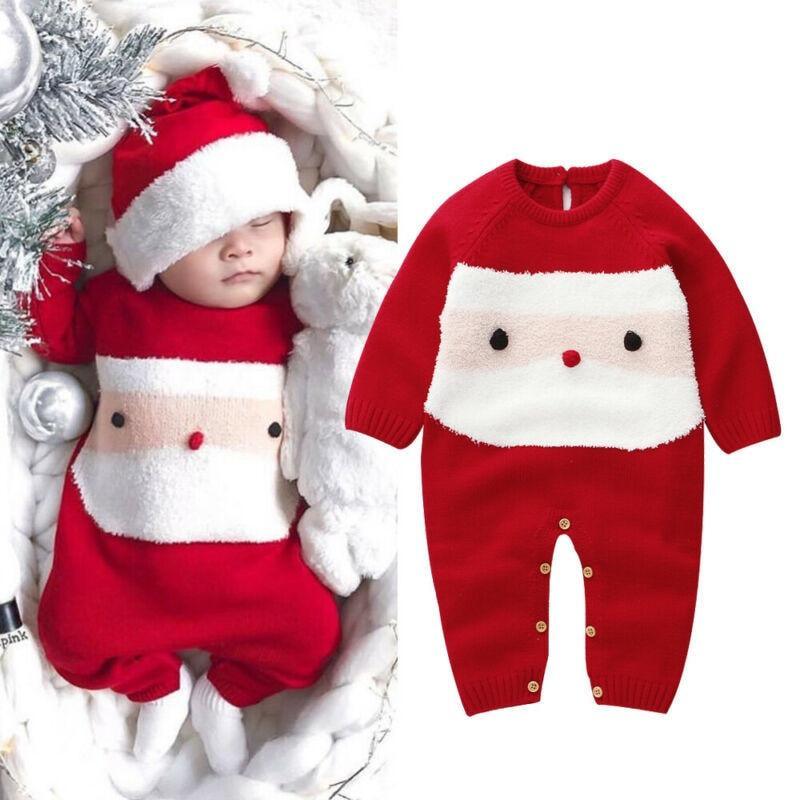 Combinaison de Noël à manches longues pour bébé garçon et fille de 0 à 24 mois - Motif Père Noël rouge