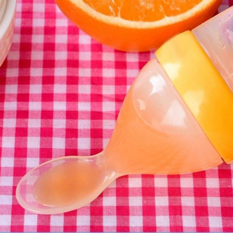 Biberon en silicone avec cuillère Bouteilles de complément alimentaire Bouteille de lait à presser avec cuillère Tasse pour bébé et enfant