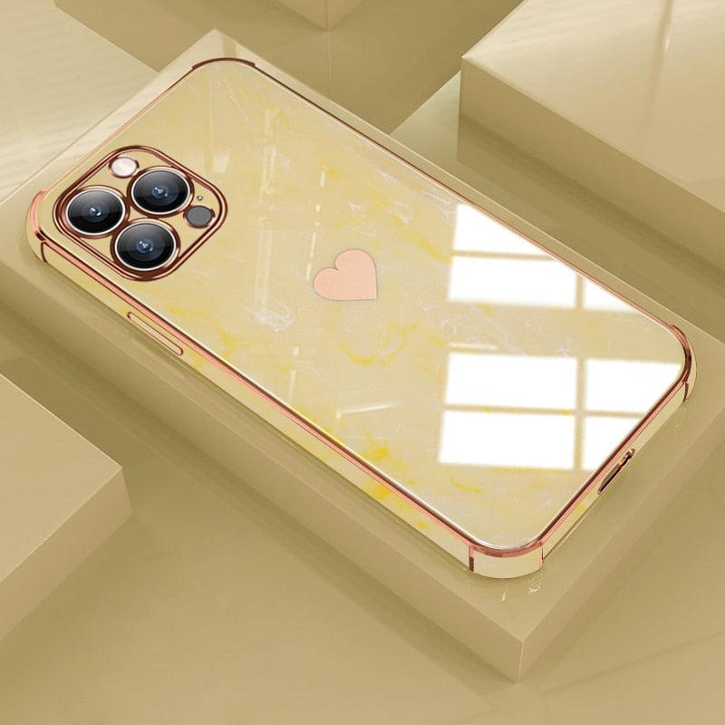 Étui Souple Antichoc de Luxe pour iPhone 13 12 11 Pro Max XS XR X R 8 7 Plus iPhone12 12Pro iPhone11 Housses Texture Marbre Étui de Téléphone de Luxe Motif Cœur Latéral Mignon Petit Étui Souple Antichoc de Protection Complète de l'Objectif pour iPhone