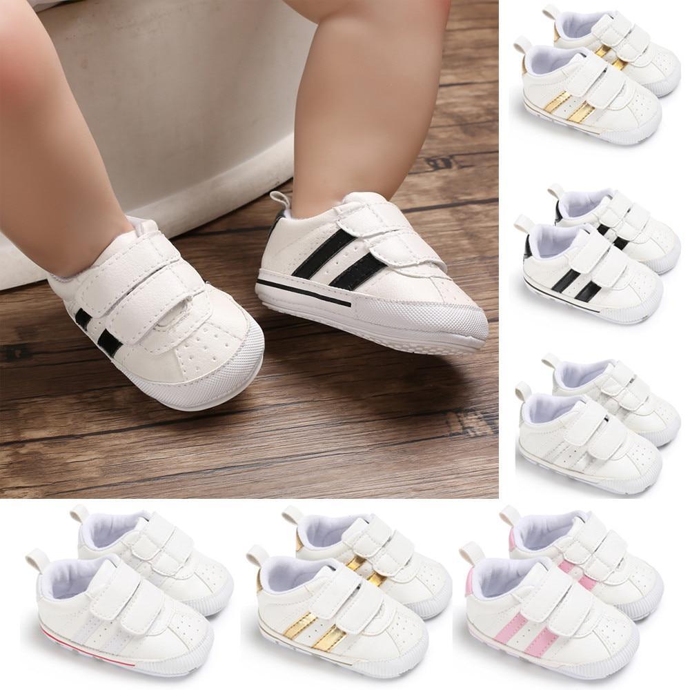 Chaussures de marche souples à scratch en cuir antidérapantes pour bébés garçons et filles