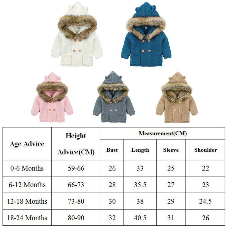 Manteau à capuche en tricot chaud d'hiver de luxe moderne pour nouveau-né garçon ou fille, avec col en fourrure pour garçons et filles