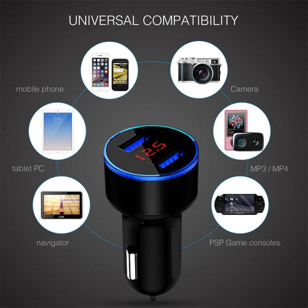 Chargeur de voiture universel LED 4,8A Adaptateur de charge rapide pour téléphone portable dans la voiture avec affichage Charge rapide Double USB