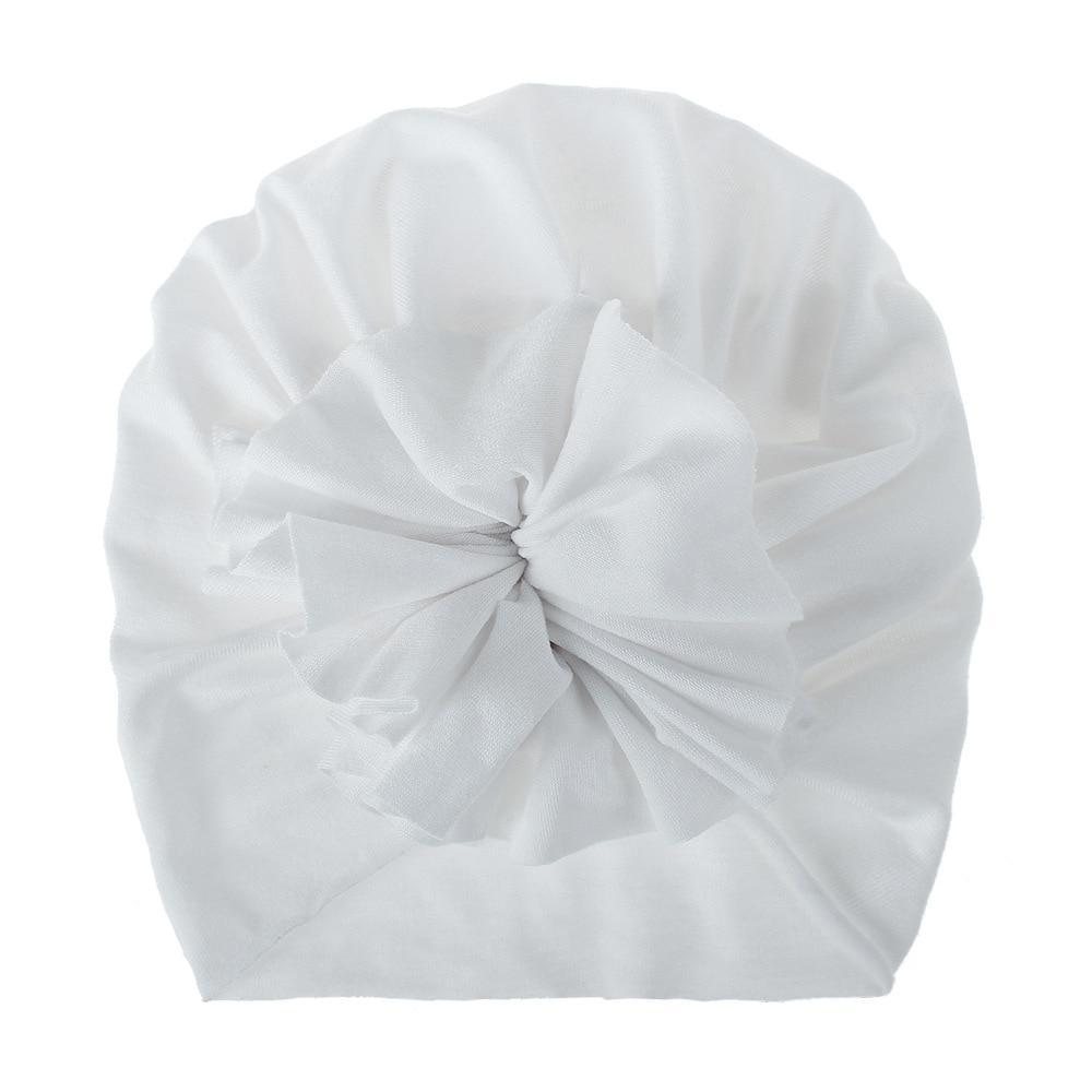 Turban pour bébé fille en coton tricoté, fait main avec fleur plissée, style élégant