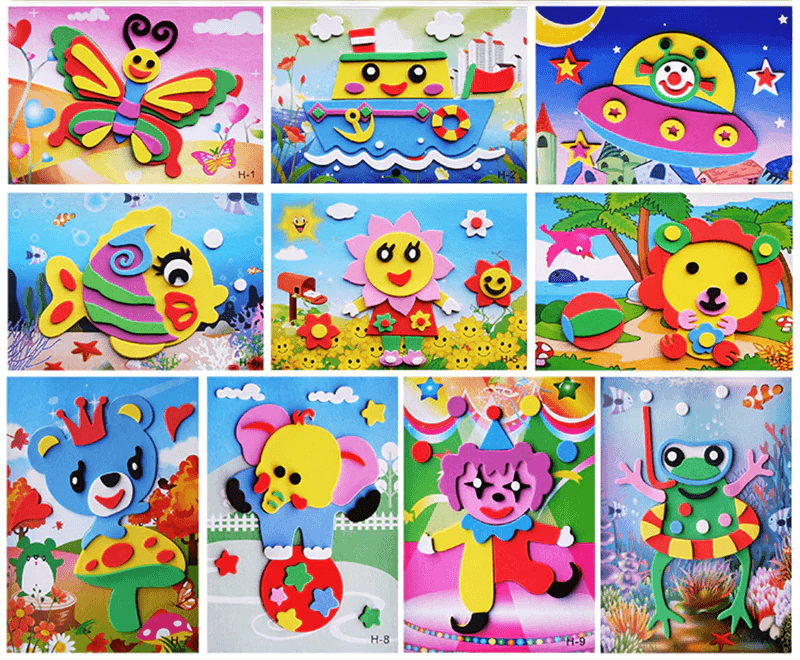 10 designs/lot Autocollants Mousse EVA 3D Dessin Animé Puzzle Série Enfants Motifs Multiples Styles Jouets pour Cadeau d'Anniversaire Enfant